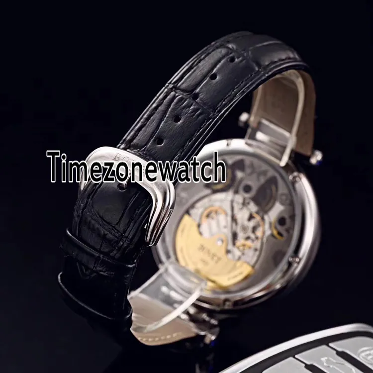 Bovet 1822 Tourbillon Amadeo Fleurie Reloj automático esqueleto para hombre Caja de acero Esfera blanca Marcadores romanos Cuero negro Timezonewatch270l