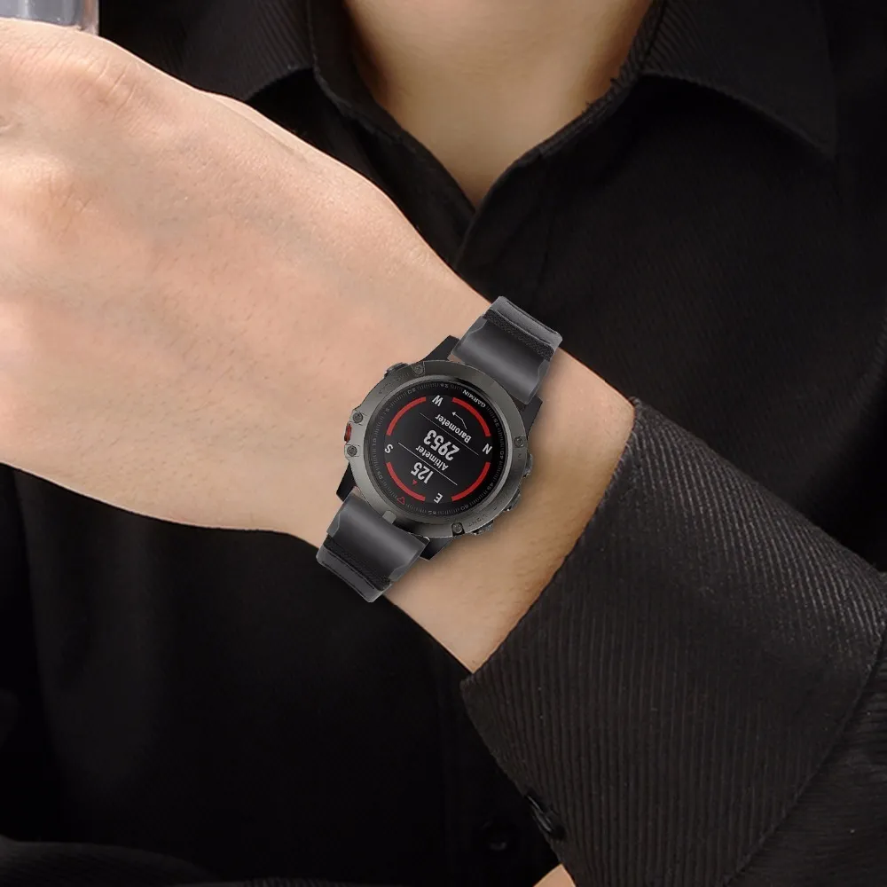 Bracelet de montre en cuir et Nylon véritable, 26mm, pour Garmin Fenix 5x3 3hr, ajustement rapide et facile, fermoir en acier inoxydable, bracelet de poignet Y296e