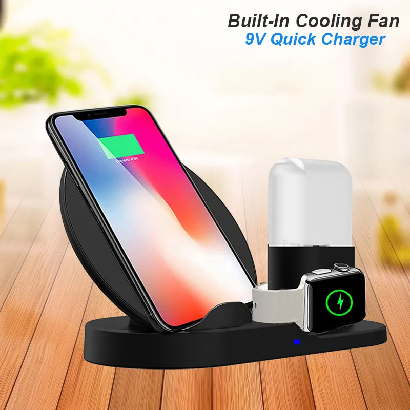 3in1 Fast Charging Base Qi Wireless Charger Holder for Apple Watch Series1 2 3 4 5 for Airpods IPhone X XS 11pro Max XR Cell Phone5073518
