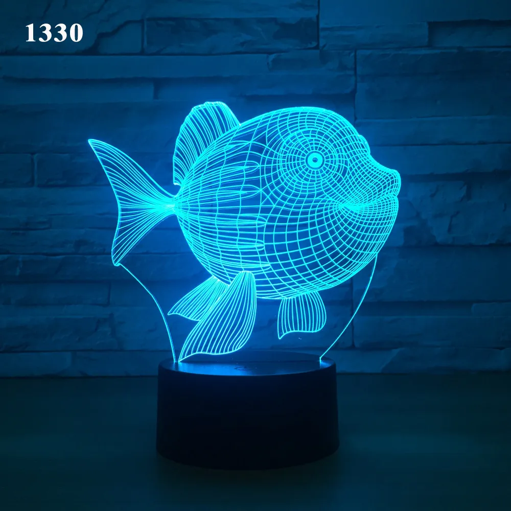 アートデコ魚3D LEDナイトライト7カラータッチスイッチLEDライトプラスチックランプシャイプ3D USBパワーナイトライト雰囲気斬新なL2397