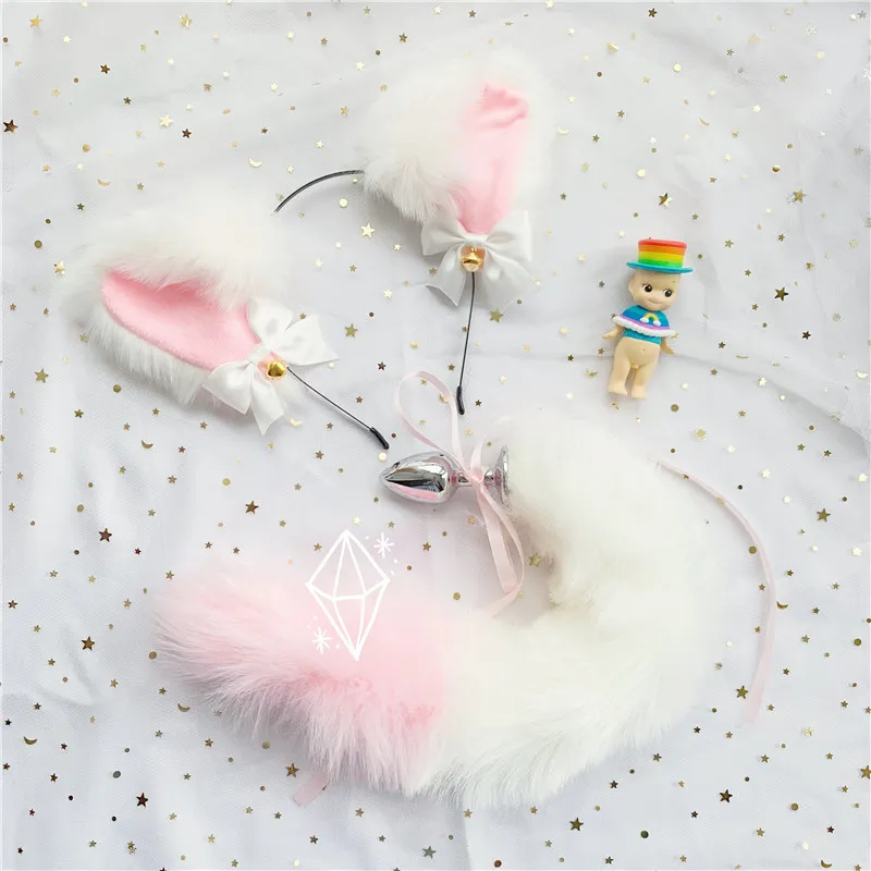 Cute Soft Neko Ears Headbands Faux Fox Tail Metal Butt Anal Plug Erotic Anime Cosplay Accesorios Juguetes sexuales para adultos para parejas Y200421