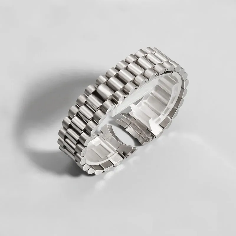 Bracelet de montre 13mm 17mm 20mm bracelet de montre en or argenté trois souches en acier inoxydable polissage brossé bracelets de bracelet d'extrémité incurvée pour R240T
