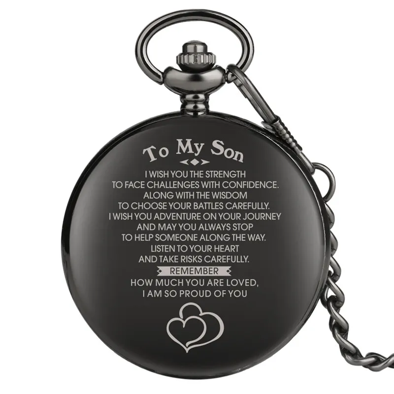 Mode klassiska klockor full svart jag älskar dig till min mamma pappa fru husaband unisex kvarts pocket watch pendent kedja familj gåva336e