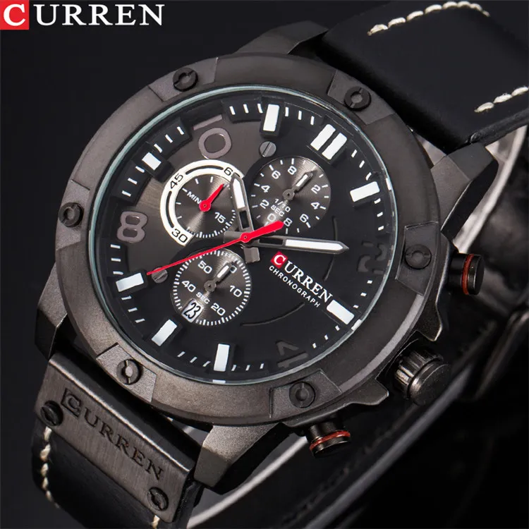 Curren New Men Watch Fashion Casual Chronograph Quartz zegarek na rękę Pasek na rękę