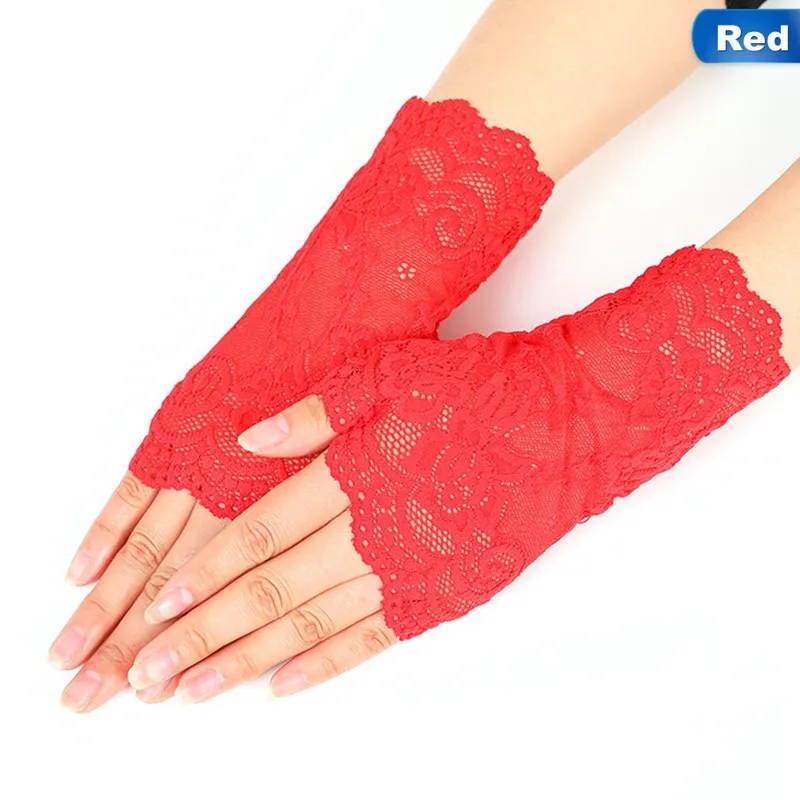 Creatieve kant Semi Finger Gloves buitenshuis Vrouw zomer rijden anti uv dunne kanten vaste kleur modehandschoen dc360