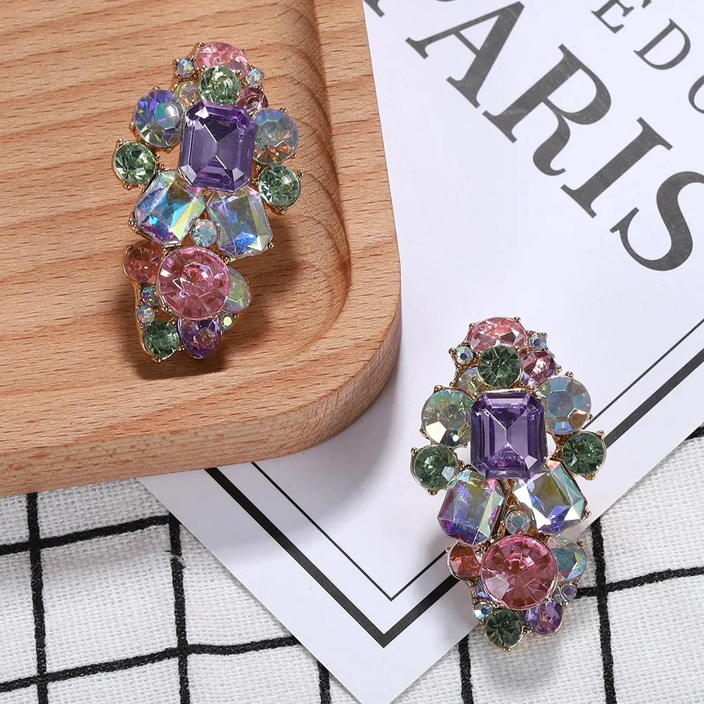 new fashion designer exaggerated vintage geometry diamond colorful rhinestone crystal flower heart pendant stud earrings for women290V