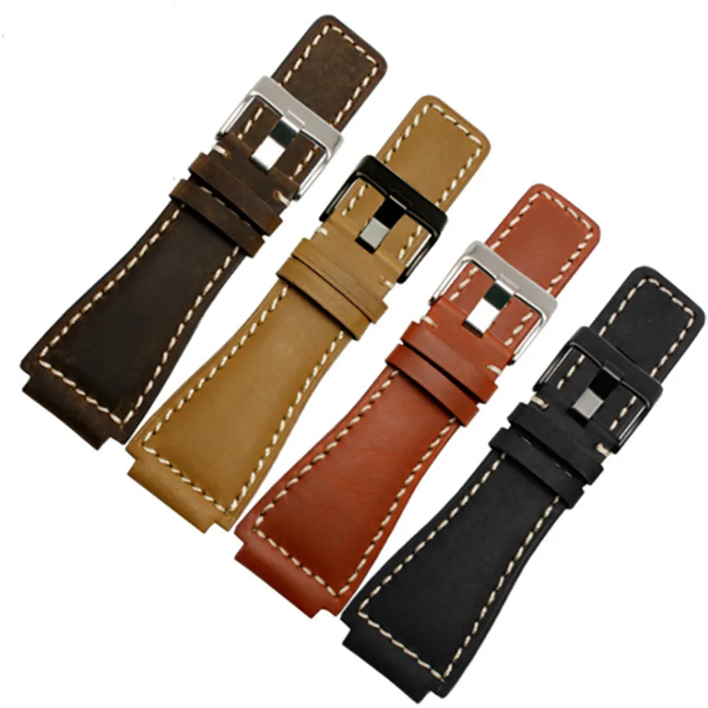 33 24mm Convex End Italian Calfskin Leather Watch Band For Bell Series BR01 BR03 Strap Watchband Bracelet Belt Ross Rubber Man243B