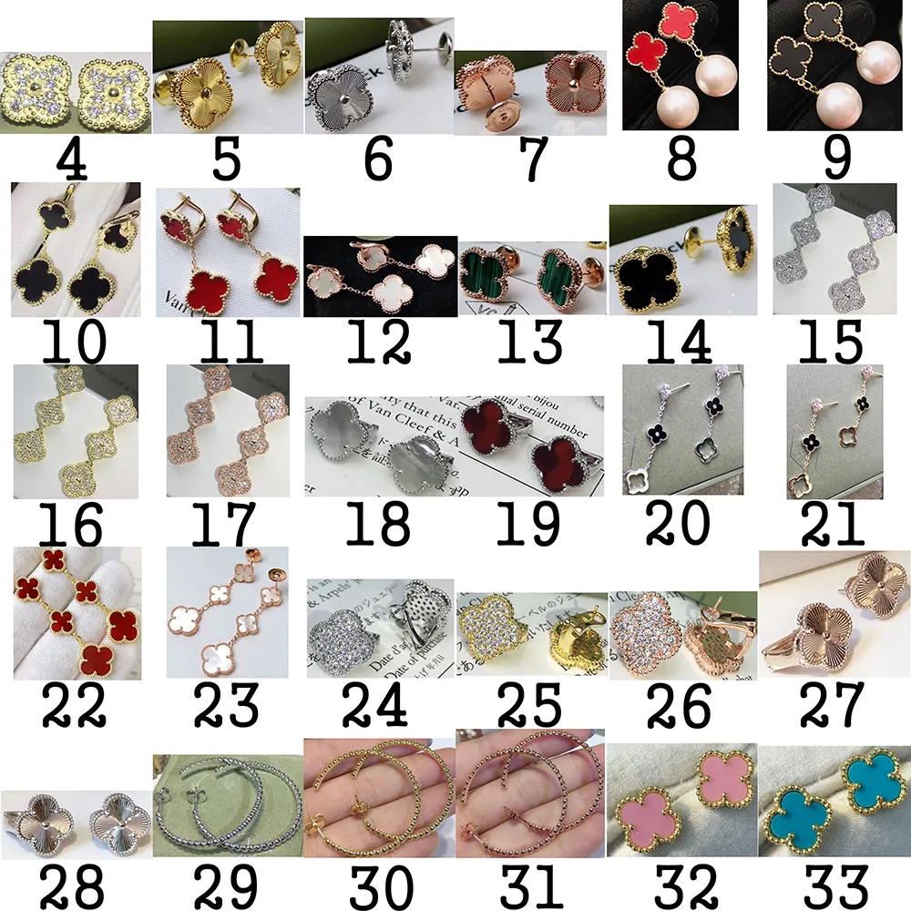 Pretagem de orelhas de trevo Van Colar fêmea Chain Clavicle Cleef Cinco Bracelete de Flores Escritada Prazada de Ouro 18k Brincos de ouro rosa AGATE ARP7439053