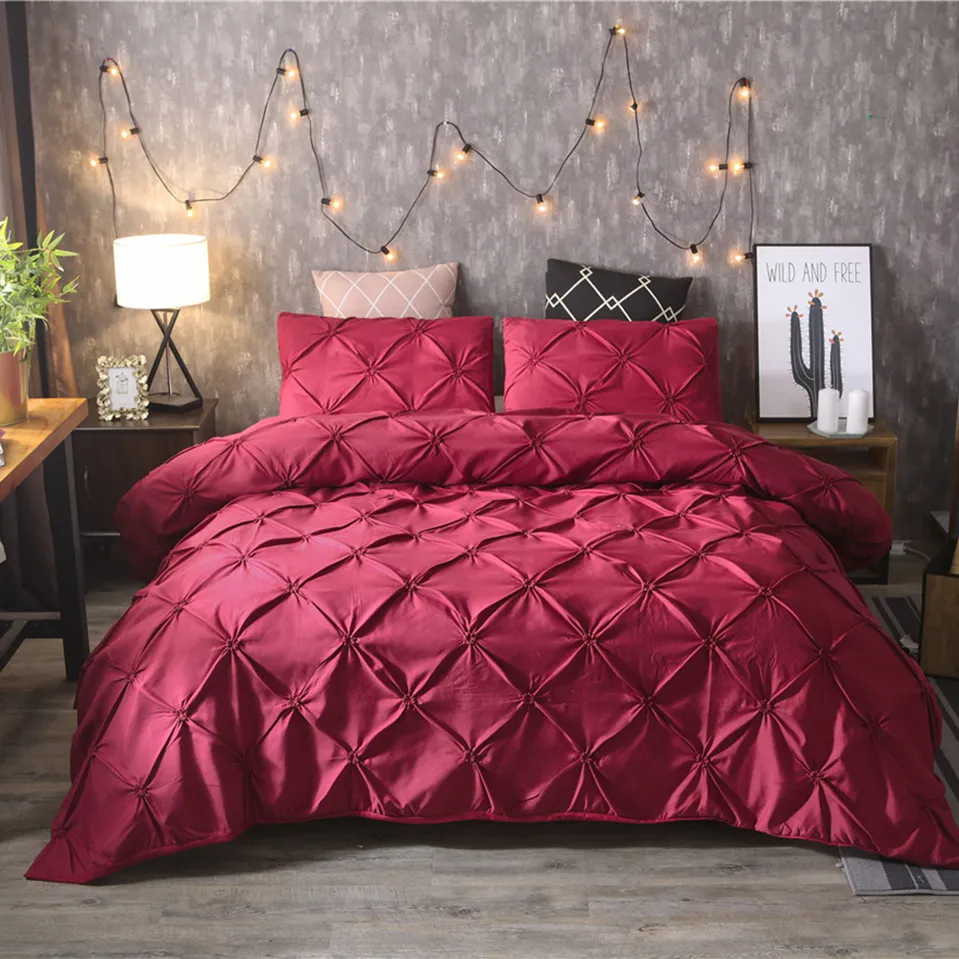 Luxury Pinch Pleat Bedding Comporter Bedbling Set Bed Linen Däcke Cover Set Pillow Cases Bedding Queen King Size Bedclothes T200110241M