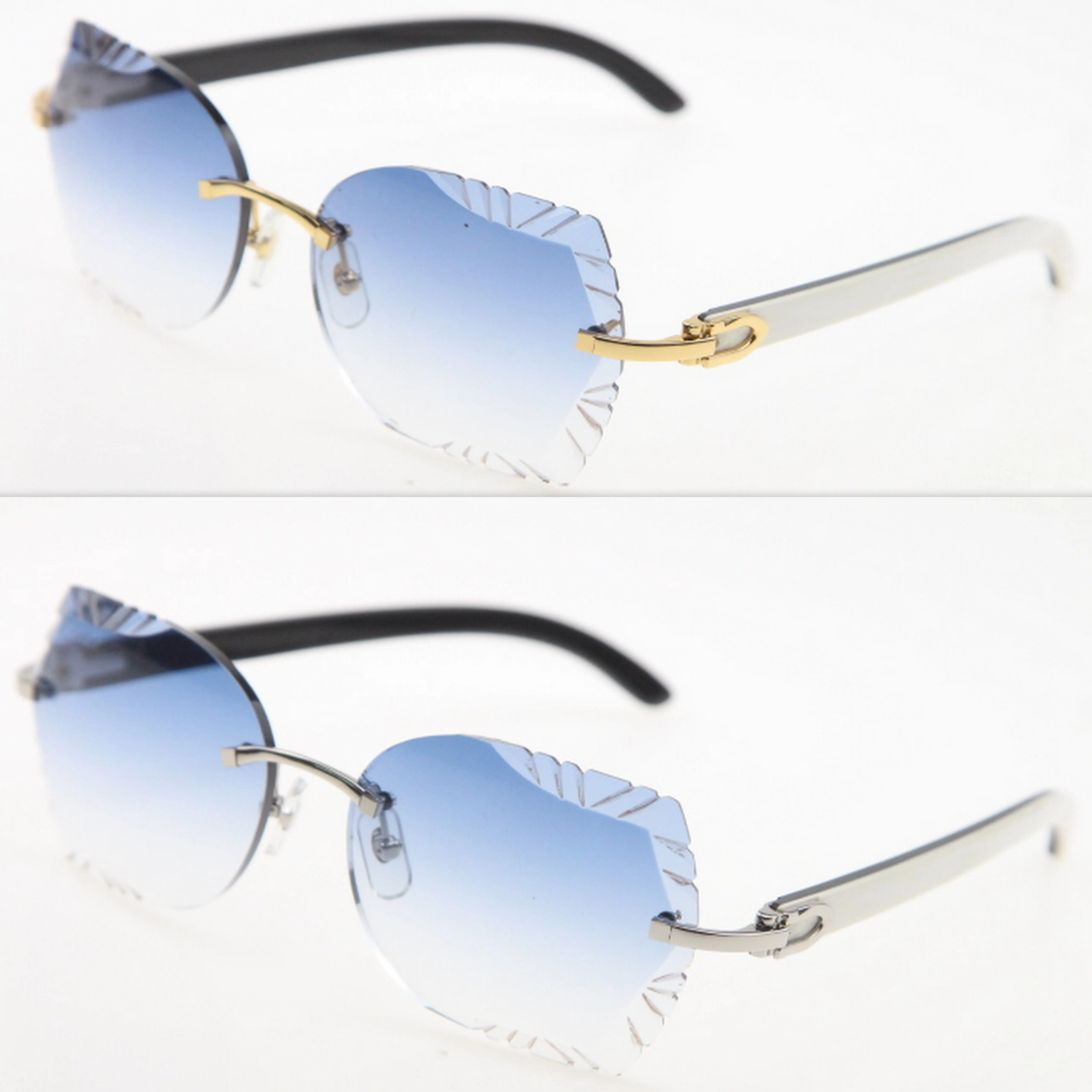 인기있는 조각 미러 렌즈 림리스 선글라스 오리지널 흰색 믹스 블랙 버팔로 호른 안경 골드 블루 레드 패션 패션 액세서 266o