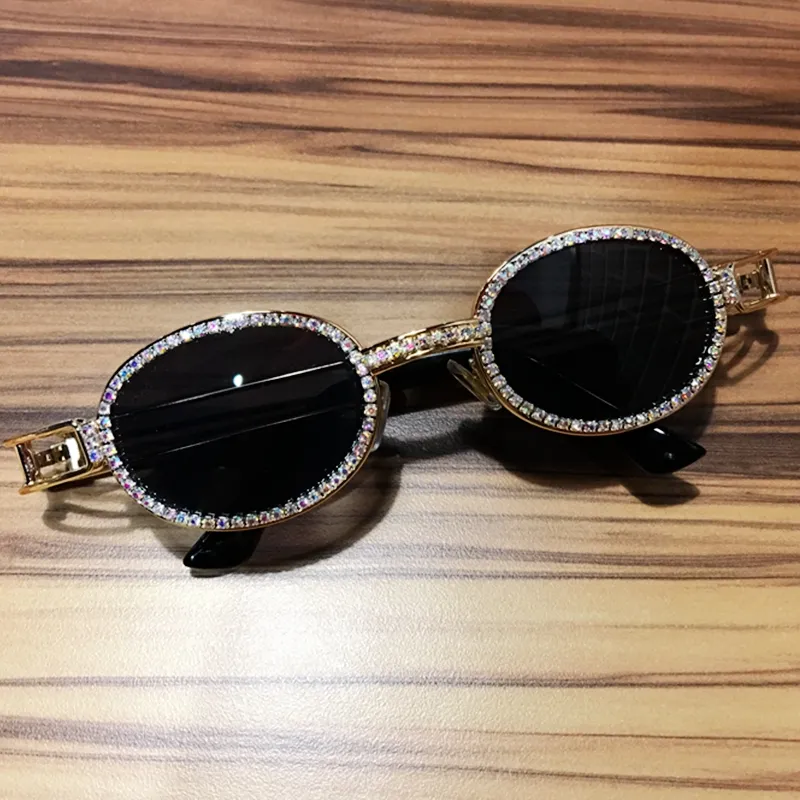 Pretection rétro lunettes de soleil rondes femmes Vintage Steampunk lunettes de soleil hommes lentille claire strass lunettes de soleil Oculos201Q