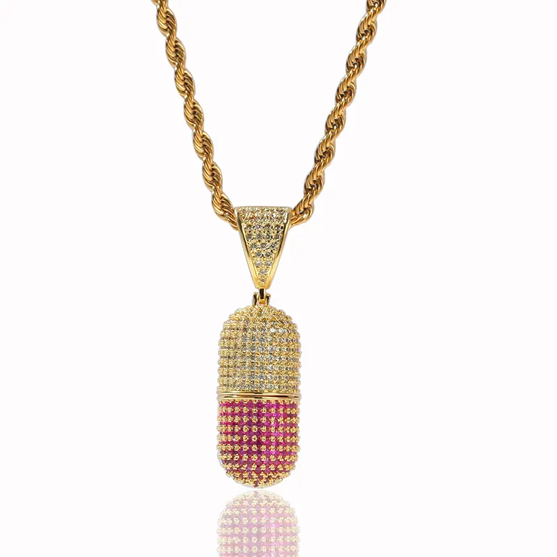 Хип-хоп красочный ледяной открытый кулон в форме таблетки Bling CZ цирконий ожерелье для женщин мужчин хип-хоп Jewelry285E