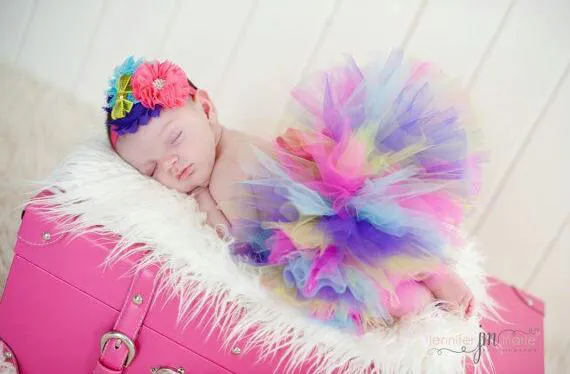 Комплекты одежды для новорожденных Юбка-пачка с подходящей повязкой на голову с цветком Потрясающий комплект детской одежды для фотосессии для девочек