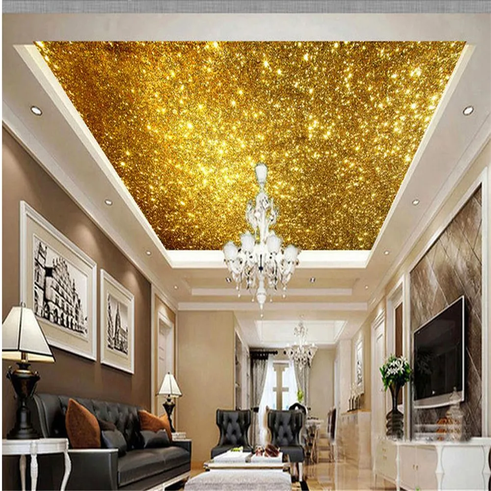 Benutzerdefinierte Decken Goldene 3D-Deckenwandbilder Tapete Helles goldenes Deckendesign Heimdekoration Deckentapete233l