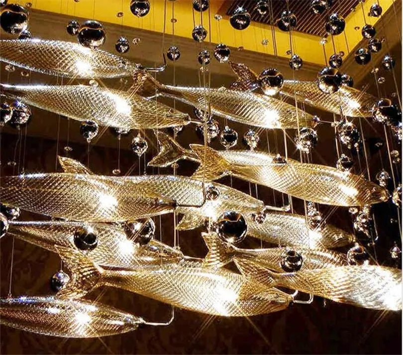 Lampadario di cristallo creativo ristorante di pesce con personalità in vetro decorato con lampadario di cristallo el lampadario del soggiorno nella hall2957