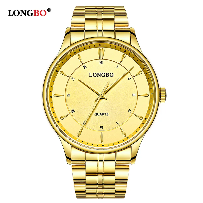 2020 Longbo Quartz Saat severler Saatler Kadın Erkekler Çift Analog Saatler Deri Kol saatleri Moda Sıradan Saatler Altın 8022619