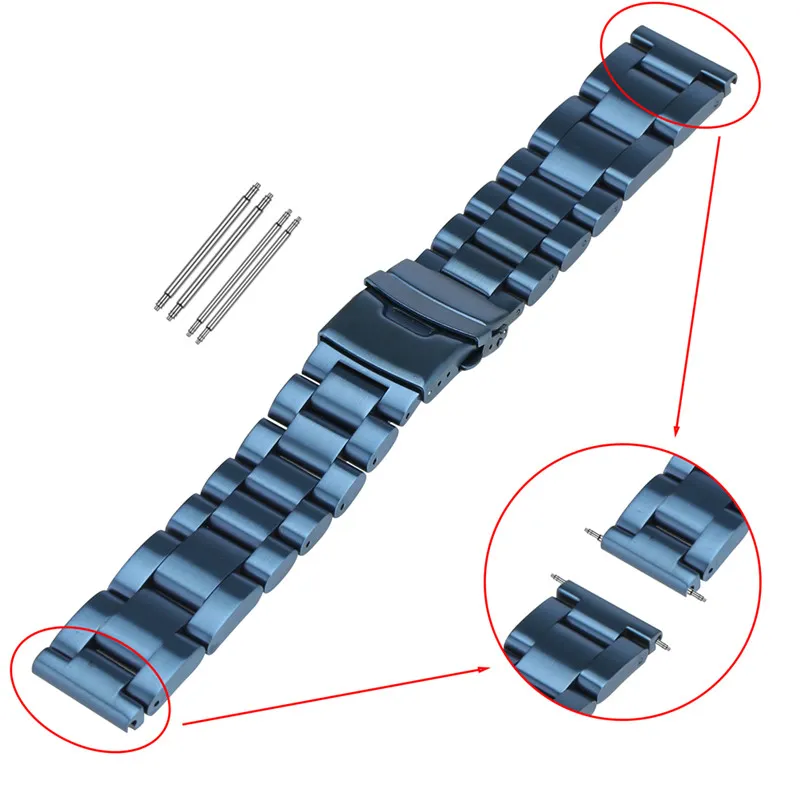 Large Size 22mm 24mm 26mm Solid Link Chain Stainless Steel Watch Band Wrist Strap Replacement Bracelet Straight Ends Fold Clasp292I