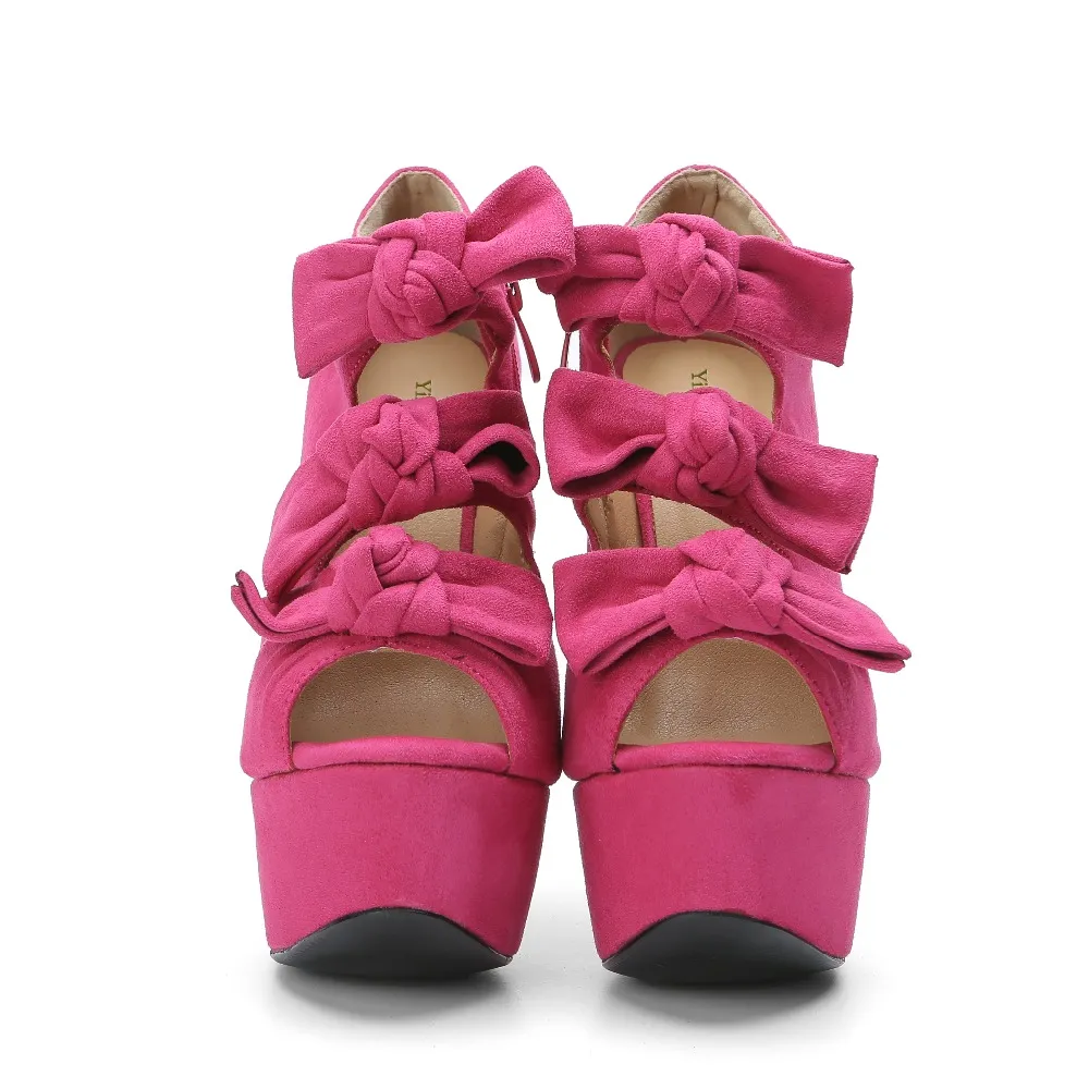 Rontic nouvelles femmes plate-forme pompes Sexy talons aiguilles chaussures papillon noeud Peep orteil Rose rouge chaussures de fête femmes taille américaine 4-10.5