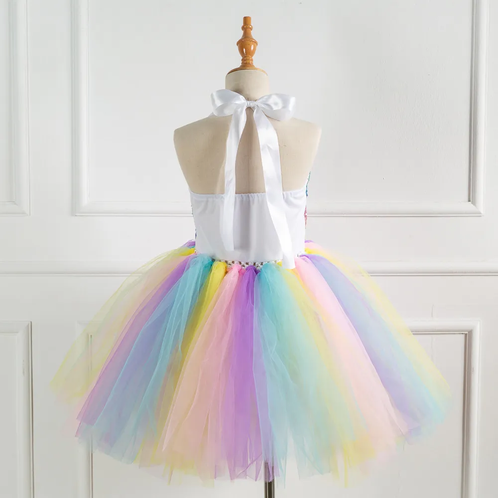 Girls Princess Dress Up Children Cekiny Top Rainbow Tulle Tutu Dress Kids Party Cosplay Costumes