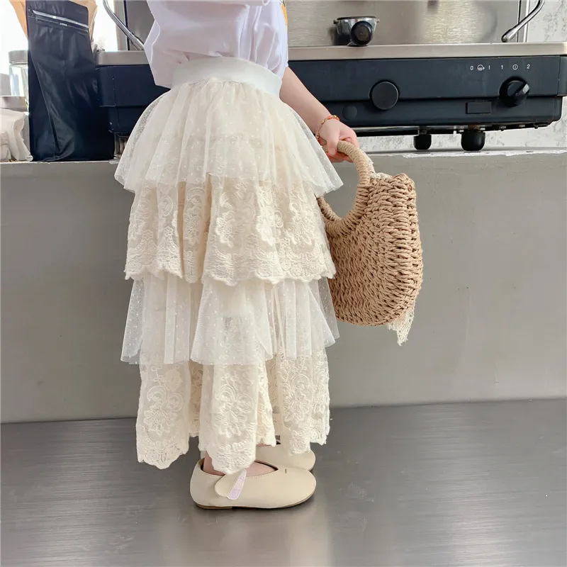 女の子のスカートスプリングニュー韓国キッズ服2020レースステッチ刺繍ロングスカートガールチュチュスカート子供Y2007048418778