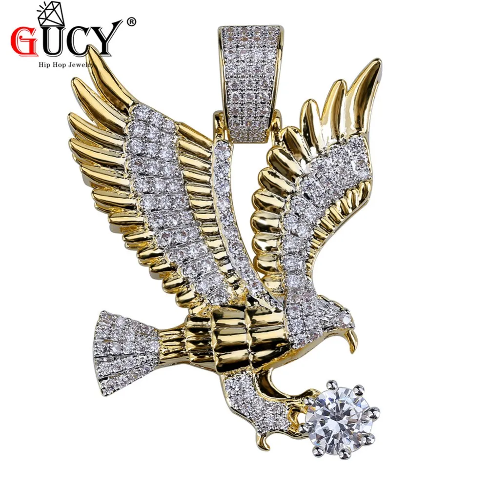 Anhänger Halsketten Gucy Hip Hop Eagle Halskette Goldfarbe plattiert Kupfer All Out Micro a gepflastertes Cz Stones Herren Charme Schmuck256Q