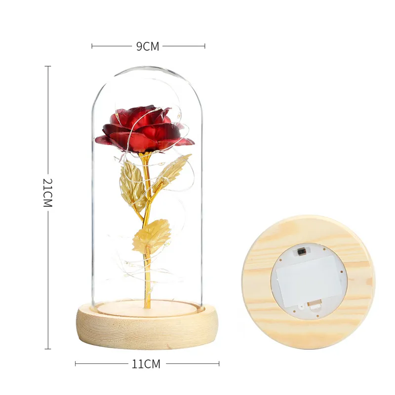 LED Galaxy Rose Flower Walentynki Prezent Romantyczna kryształ róża szklana borowa baza drewniana dla dziewczyny żona impreza 249L