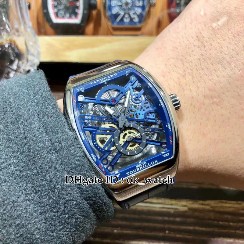 New Vanguard V 45 S6 SQT ROSE GOLD CASE AUTOMATIC MENS WATCH SKELETON BLACK DIAL STAP高品質のツアービヨンGentsスポーツ223F