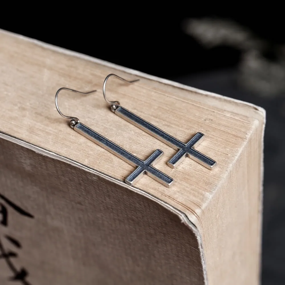 925 Sterling Silver Satan Inverted Cross Drop Earrings Devil Lucifer Satanism Jewelry High Quality CX2006282382