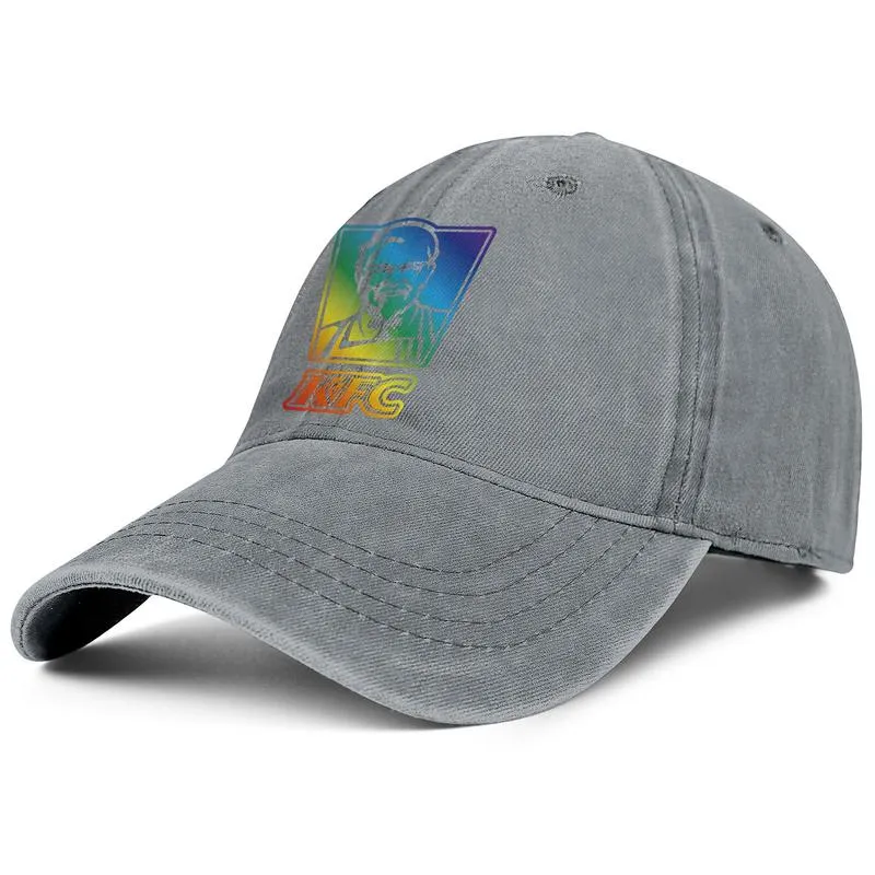 KFC UNISEX Denim Baseball Cap Golf Dopasowane spersonalizowane modne HATS KFC Logo KFC Logo wektor Gay Pride Rainbower Grey w trudnej sytuacji PI221I