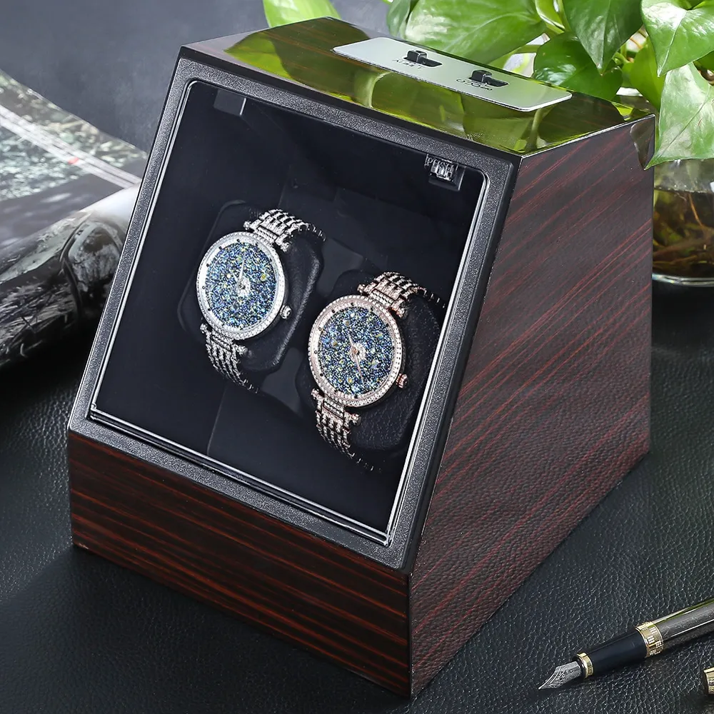 Liscn trä Auto Silent Watch Winder Oregelbundet form Transparent Cover Wristwatch Box med EU Plug Luxury 2 Box Automatisk Watch2741