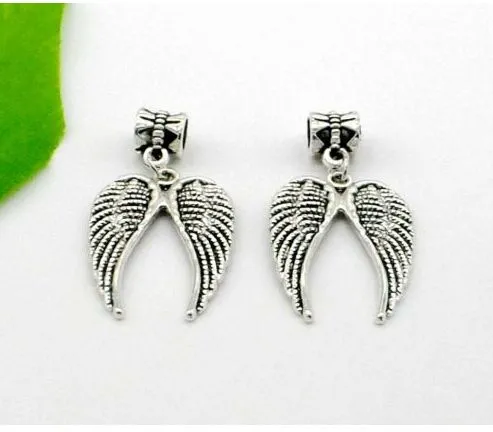 Whole - MIC IN STOCK alloy Angel Wing Heart Beads Charms pendant Dangle Beads Charms Fit European Bracelet198O
