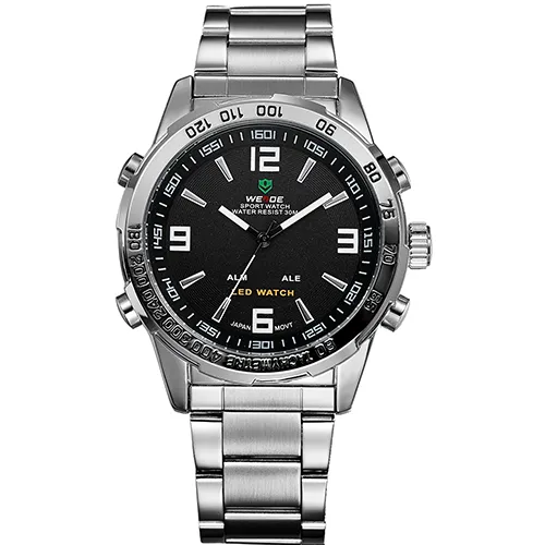 WEIDE Men's Digital Display Quartz Movement Auto Date Business Black Dial Wristwatch Waterproof Clock Military Relogio Mascul219O