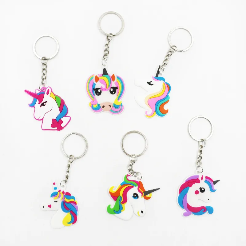 Dessin animé Licorne Porte-clés Porte-clés Mignon Animal Cheval Poney Conception PVC Porte-clés Filles Femmes Sac Charme Porte-clés Pendentif Mode Bijoux Cadeau