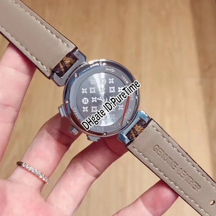 Nowy Q13250 stalowa obudowa Zielona dioda Japan Kwarc Chronograf Watch Watch Brown Leather Pasp Lady Lady Watches Stopwatch Pureteime 2225