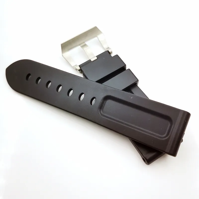 24mm högkvalitativt mode svart silikon gummiband 22mm silver stål skruv tang spännband för pam pam 1112141