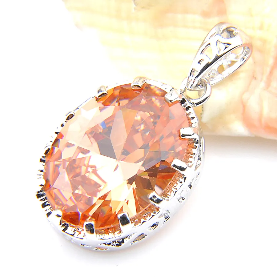 LuckyShine Mother Gift 925 Sterling Silver Oval Champagne Morganite Pendants Necklaces American Australia Holiday Jewelry236Q