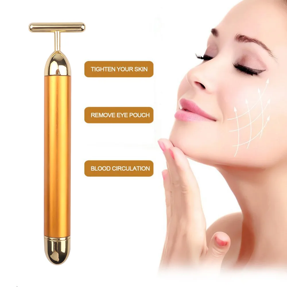 Minceur visage rouleau 24k or vibration visage beauté rouleau masseur bâton ascenseur peau resserrement barre de rides outil de soins de la peau2714979