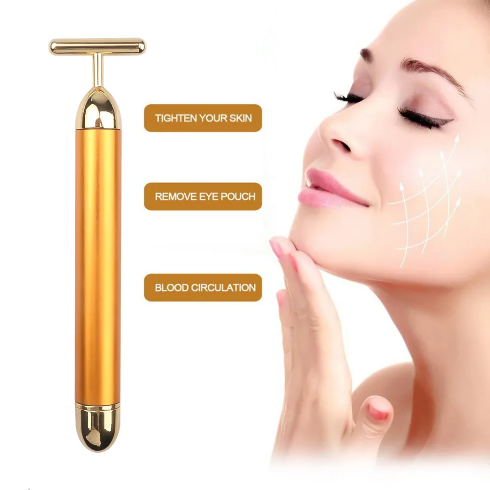 Slimmande ansiktsrulle 24K Guldvibration Ansiktsskönhet Roller Massager Stick Lift Hud Drawning Wrinkle Bar Skin Care Tool2714979