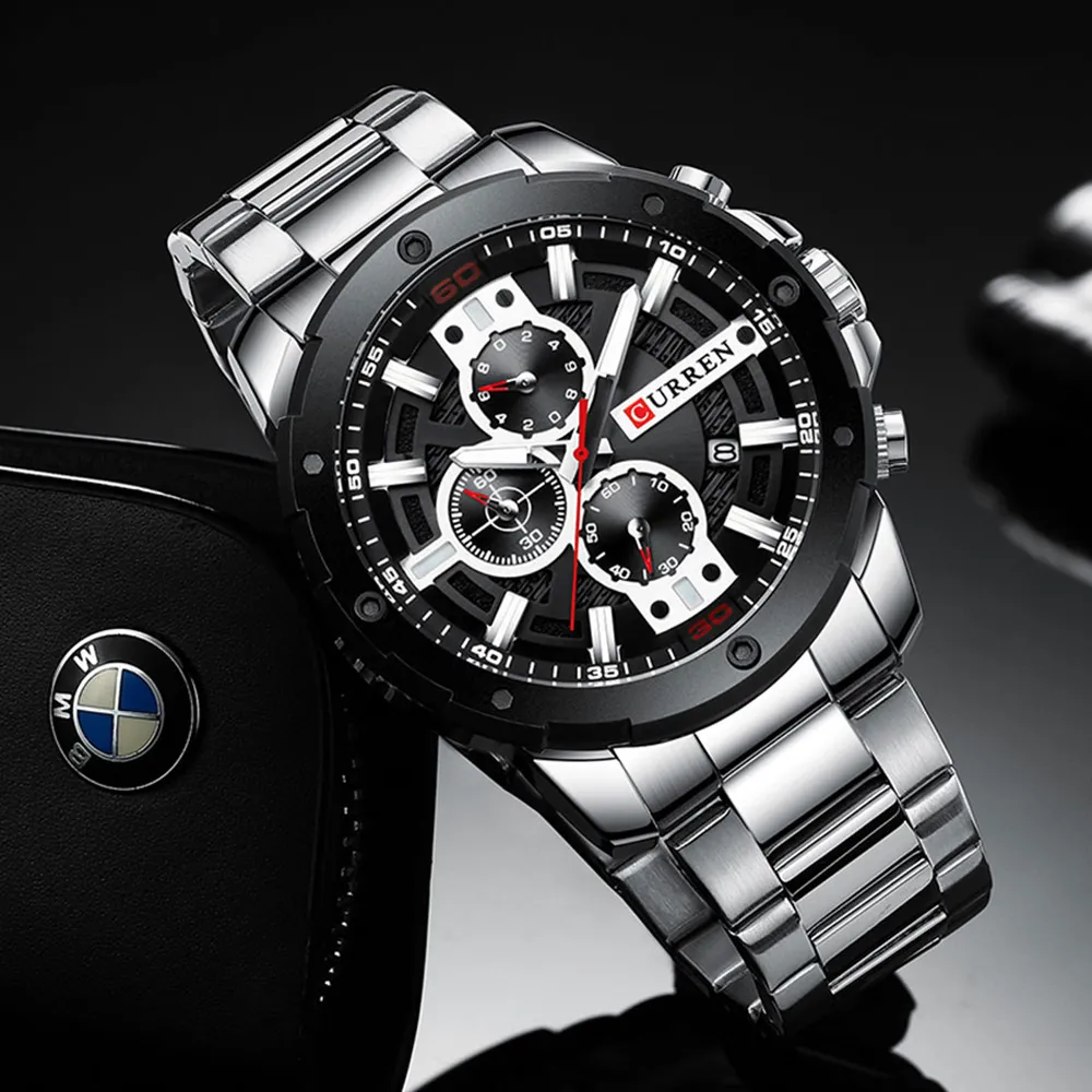 Curren Luxury Quartz Wristwatch Men Watches Sports Relogio Masculino 8336 Banda de aço inoxidável Relógio do cronógrafo Male Agenda à prova d'água278K