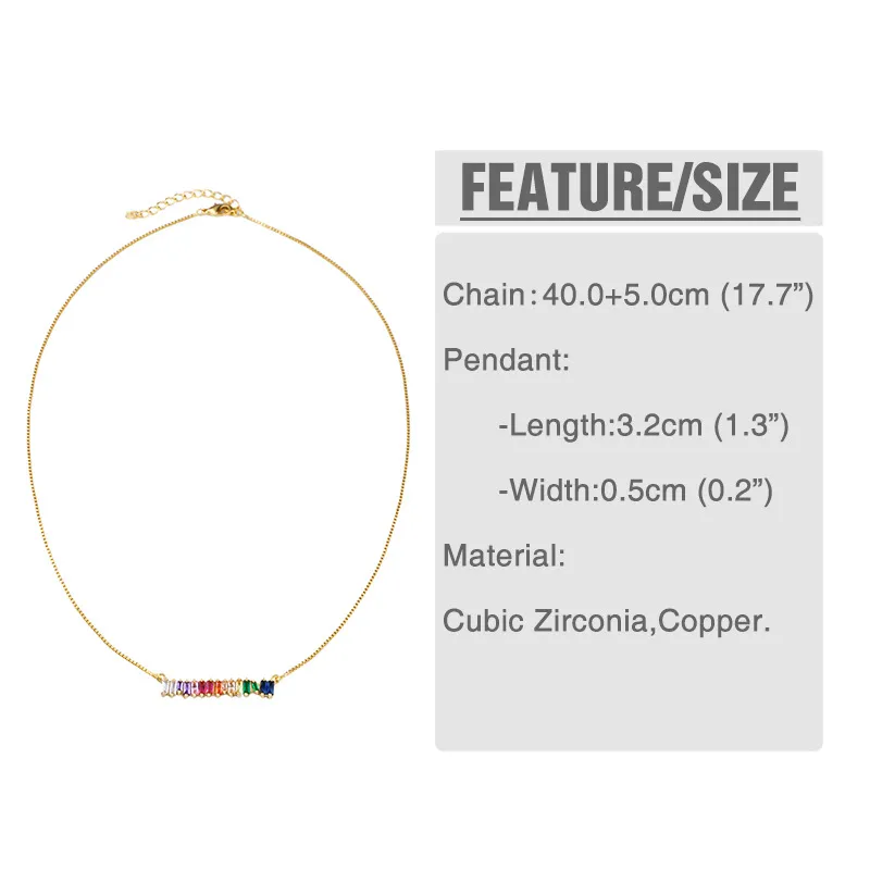 Rainbow Cubic Zirconia Necklace Crystal Diamond Party Jewelry Personality Silver 18K Gold Plated Choker Necklace Women Bir287e