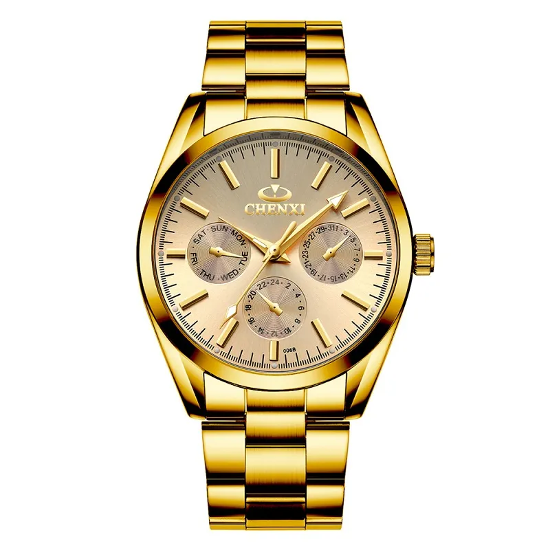 CHENXI Top marque de luxe montres hommes doré affaires décontracté Quartz montres homme étanche plein acier Relogio Masculino257u
