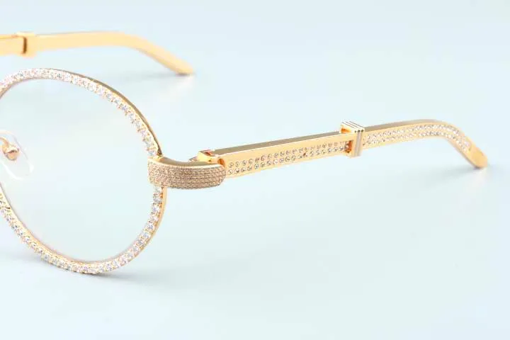Luxuriöses Diamant-Brillengestell S19900692F Pilotenbrillengestell aus goldenem Edelstahl mit Diamantrahmen 323E