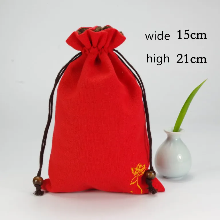 Радостная красная бархатная дорожная сумка на шнурке, тканевые сумки с принтом, сумки для ювелирных изделий, плотная хлопковая льняная сумка, сумка для хранения браслета с бусинами Lucky Beads280T