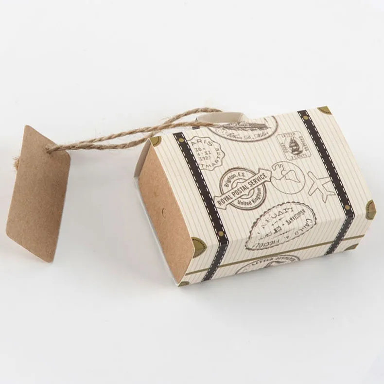 Caja de dulces para maletero de viaje única, 50 Uds., con maleta de papel Kraft, etiqueta de regalo, favores y regalos de boda rústicos, recuerdos de matrimonio Favour264Z