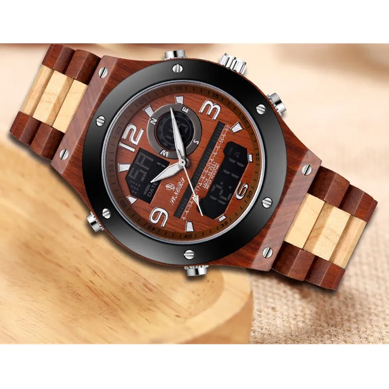 Reloj Gorben de negocios para hombre, reloj de pulsera de cuarzo de madera con banda de madera, relojes para hombre, reloj de pulsera informal de moda 263f