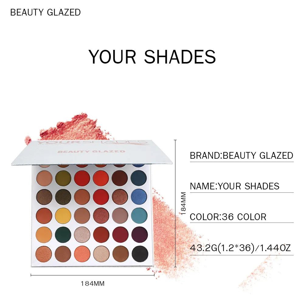 Fashion Beauty Palette de fards à paupières glacés 36 couleurs Shimmer Ombre à paupières Maquillaje Ombre à paupières longue durée Votre ombre Ombre à paupières de style privé