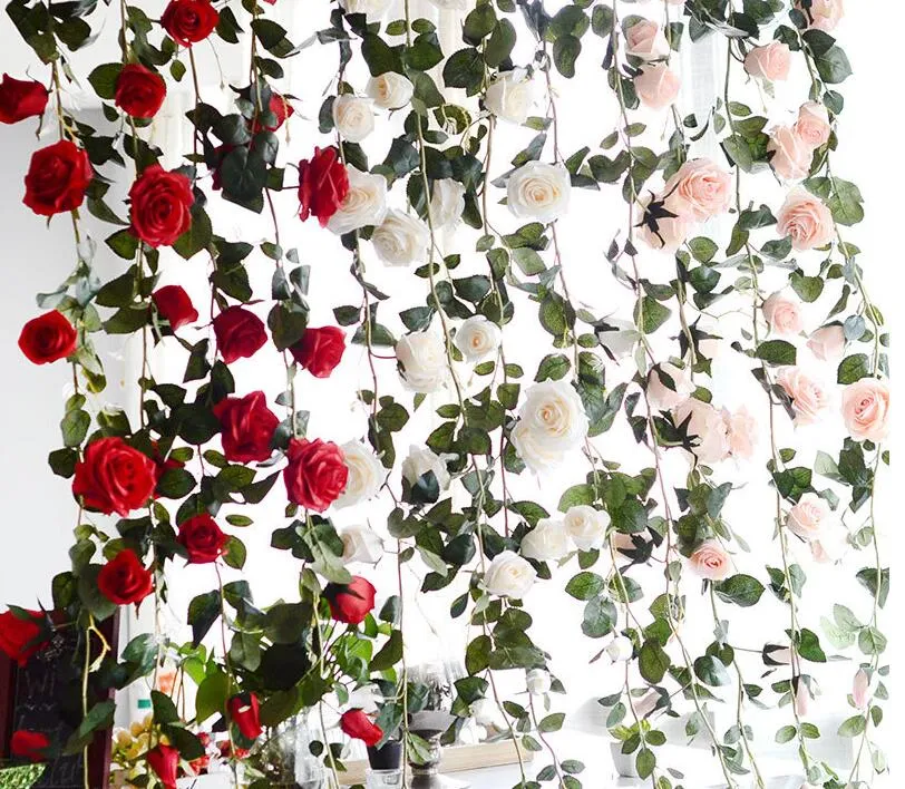 1 8 м искусственные цветы, австралийская лоза, шелковая роза, розовая, белая, красная, с цветочным принтом для свадебного украшения, виноградная лоза, подвесная гирлянда, домашний декор272n