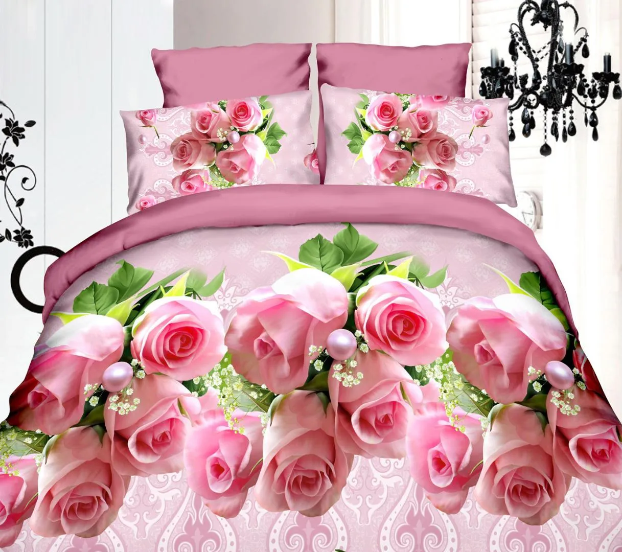 40 Cotton 3D Rose Bedding Sets High Quality Soft Duvet Cover Bedsheet Pillowcase Reactive Printed Bedclothes Queen Bed Linen262l