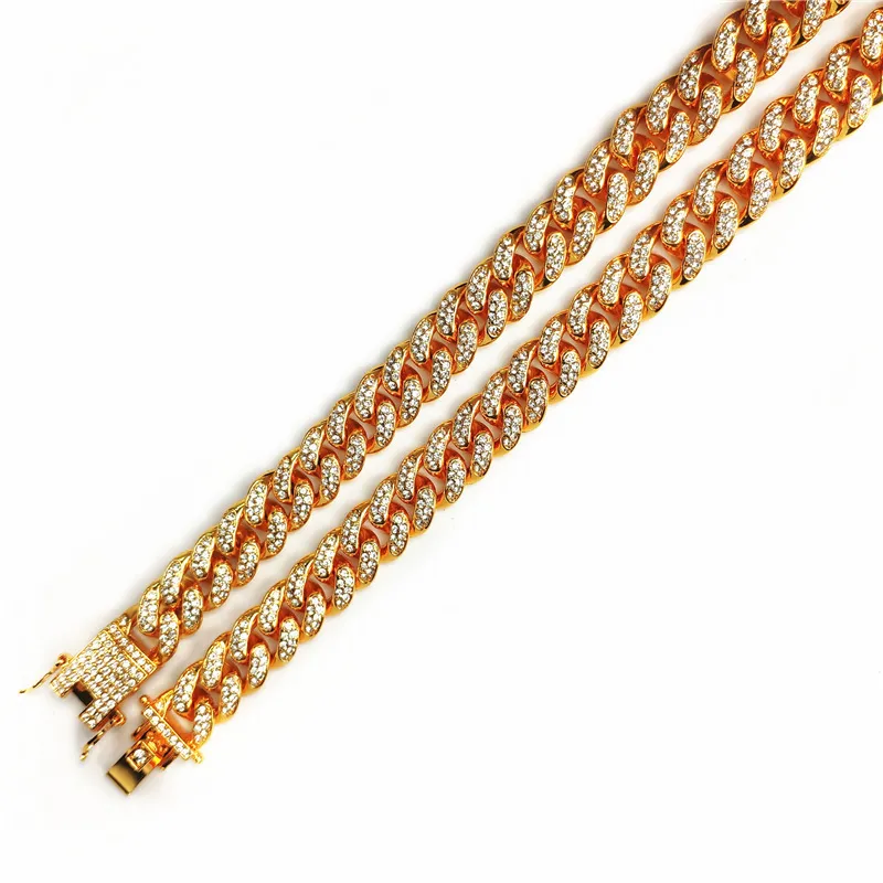 Cubaanse link hangers kettingen hiphop sieraden 18K volledige diamant 12 mm brede Cuba-kettingarmband voor heren347H