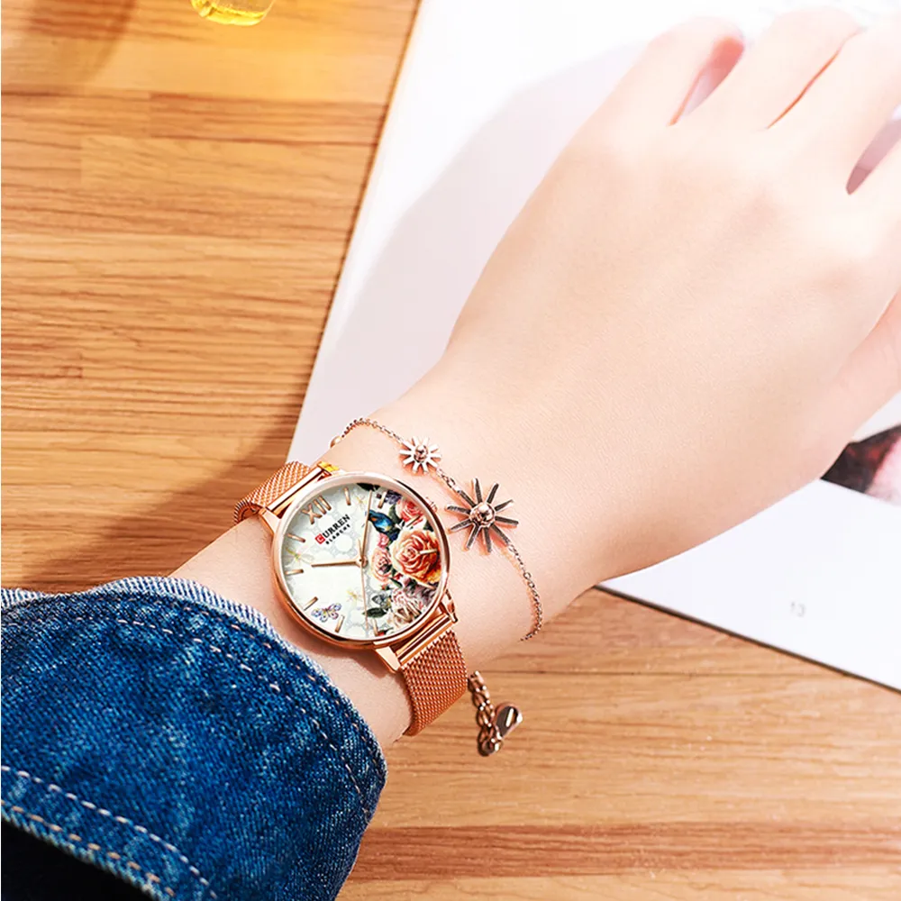 Ladies Watches CURREN New Fashion Design Women Watch Casual Elegant Woman Quartz Wristwatches with Stainless Steel Bracelet255G